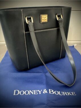 Dooney & Bourke Dark Gray Leather Tote with Gold Hardware